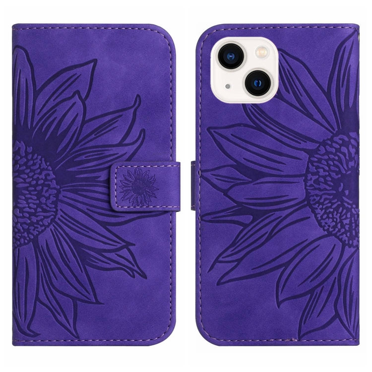 For iPhone 14 Skin Feel Sun Flower Pattern Flip Leather Phone Case with Lanyard