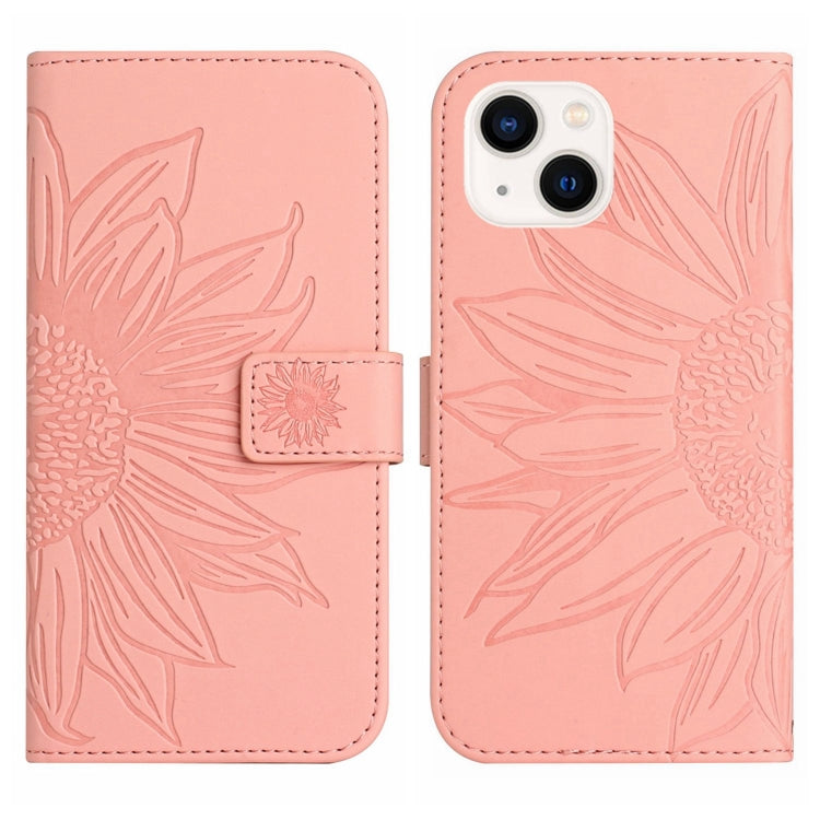 For iPhone 14 Plus Skin Feel Sun Flower Pattern Flip Leather Phone Case with Lanyard