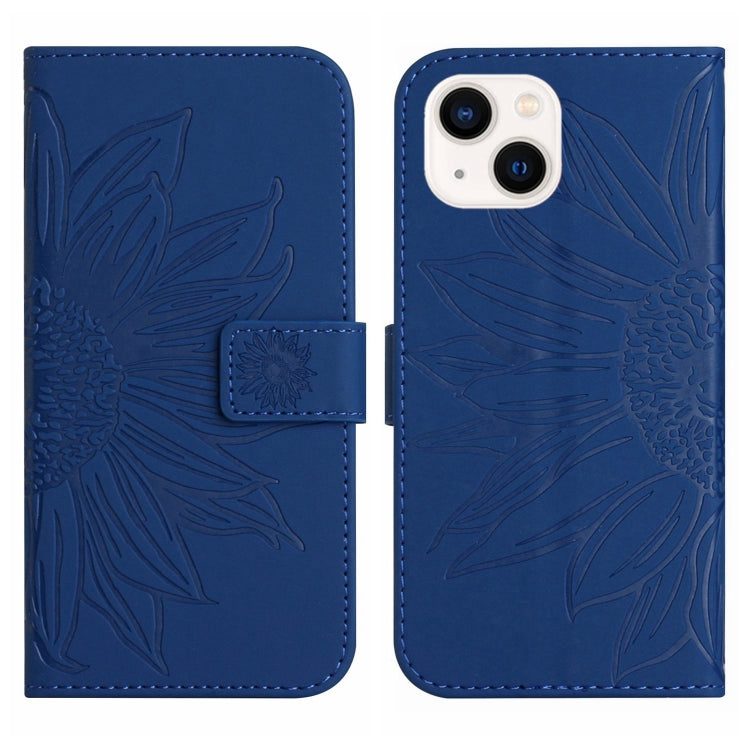 For iPhone 14 Plus Skin Feel Sun Flower Pattern Flip Leather Phone Case with Lanyard