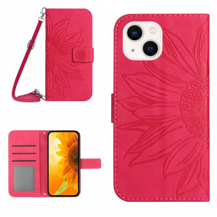 For iPhone 14 Plus Skin Feel Sun Flower Pattern Flip Leather Phone Case with Lanyard