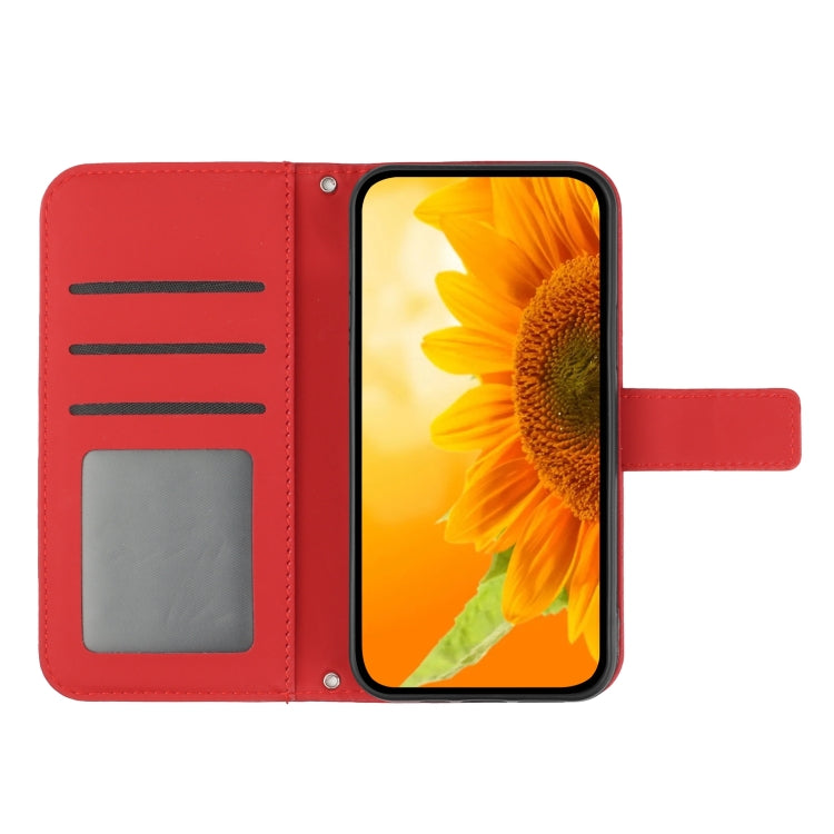 For iPhone 14 Pro Skin Feel Sun Flower Pattern Flip Leather Phone Case with Lanyard