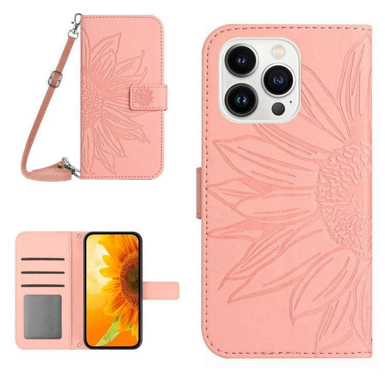 For iPhone 14 Pro Skin Feel Sun Flower Pattern Flip Leather Phone Case with Lanyard