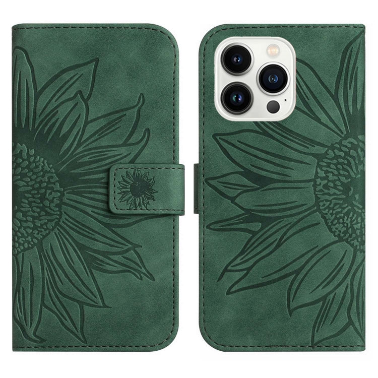 For iPhone 14 Pro Max Skin Feel Sun Flower Pattern Flip Leather Phone Case with Lanyard