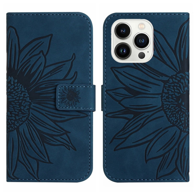 For iPhone 14 Pro Max Skin Feel Sun Flower Pattern Flip Leather Phone Case with Lanyard