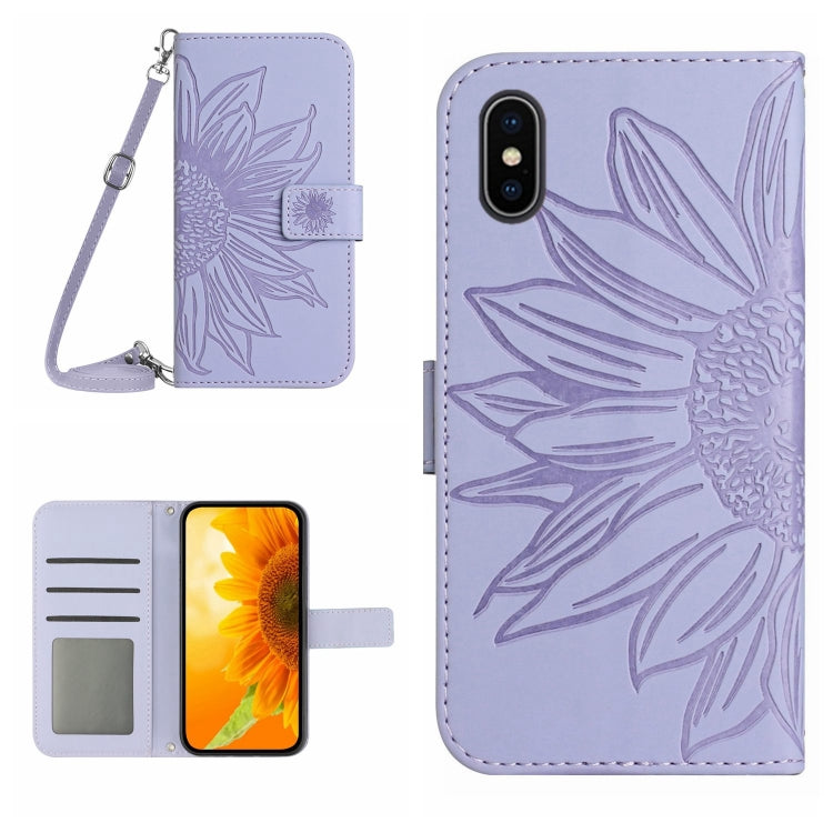 For iPhone X / XS Skin Feel Sun Flower Pattern Flip Leather Phone Case with Lanyard