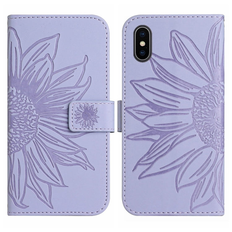 For iPhone X / XS Skin Feel Sun Flower Pattern Flip Leather Phone Case with Lanyard