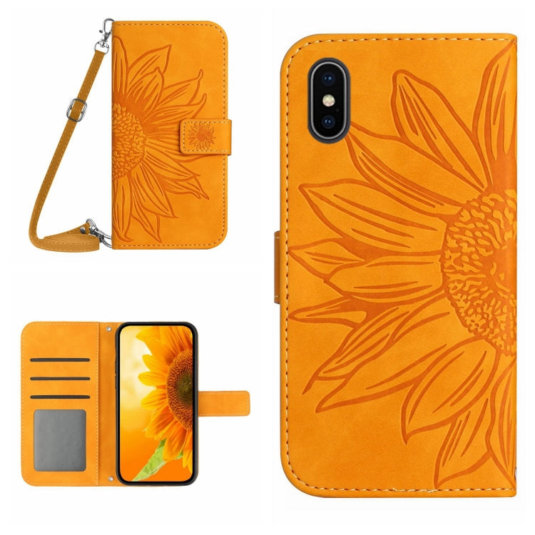 For iPhone X / XS Skin Feel Sun Flower Pattern Flip Leather Phone Case with Lanyard