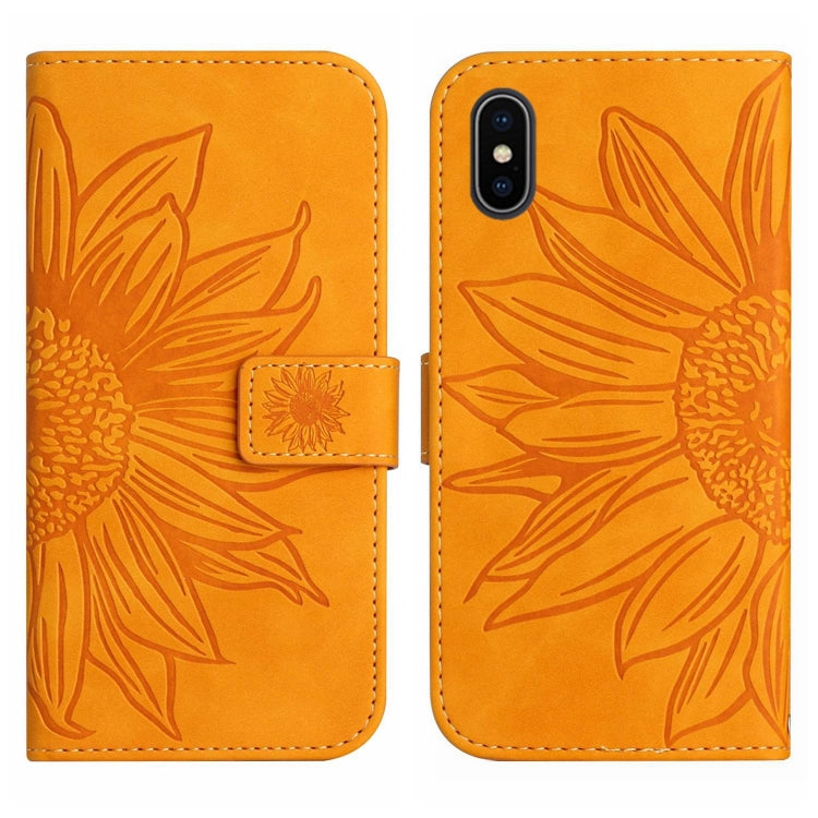 For iPhone X / XS Skin Feel Sun Flower Pattern Flip Leather Phone Case with Lanyard