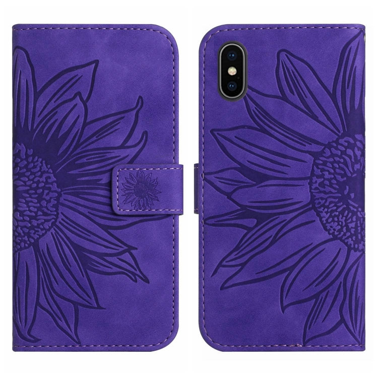 For iPhone X / XS Skin Feel Sun Flower Pattern Flip Leather Phone Case with Lanyard