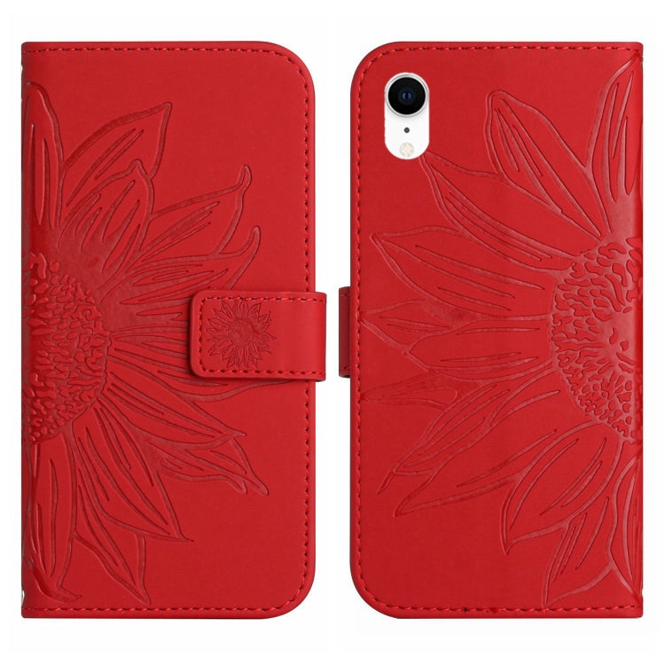 For iPhone XR Skin Feel Sun Flower Pattern Flip Leather Phone Case with Lanyard