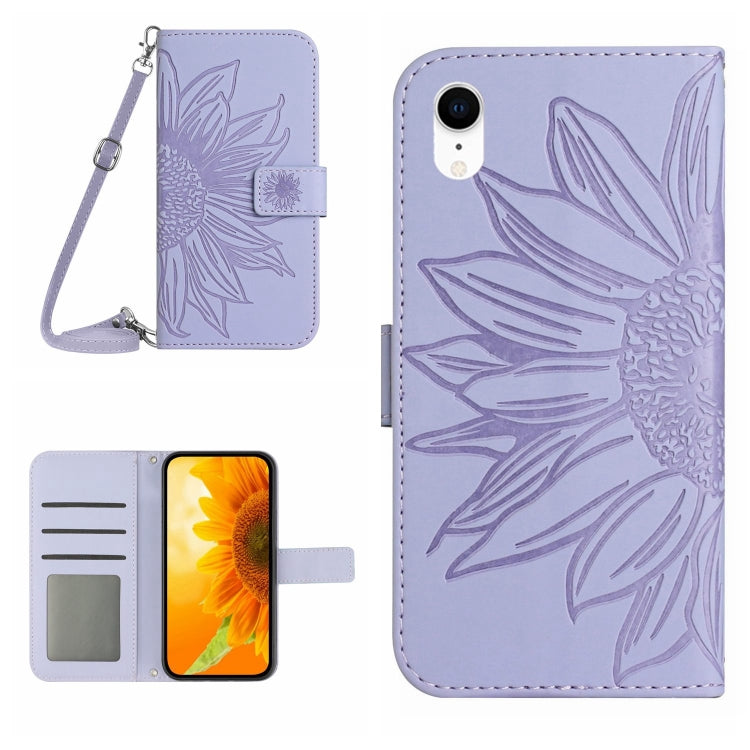 For iPhone XR Skin Feel Sun Flower Pattern Flip Leather Phone Case with Lanyard