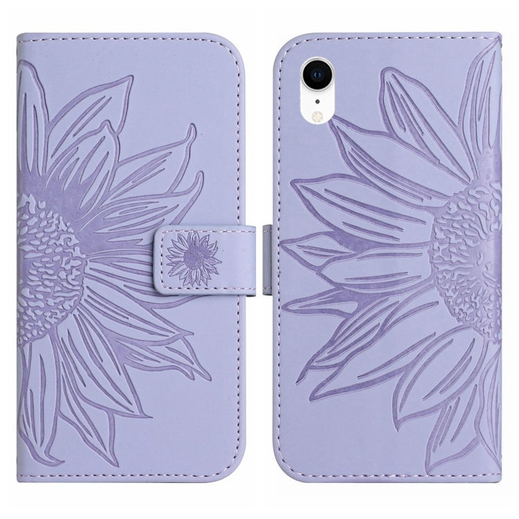 For iPhone XR Skin Feel Sun Flower Pattern Flip Leather Phone Case with Lanyard