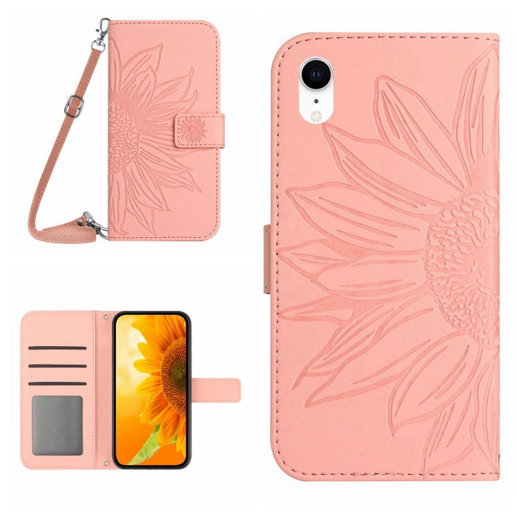 For iPhone XR Skin Feel Sun Flower Pattern Flip Leather Phone Case with Lanyard