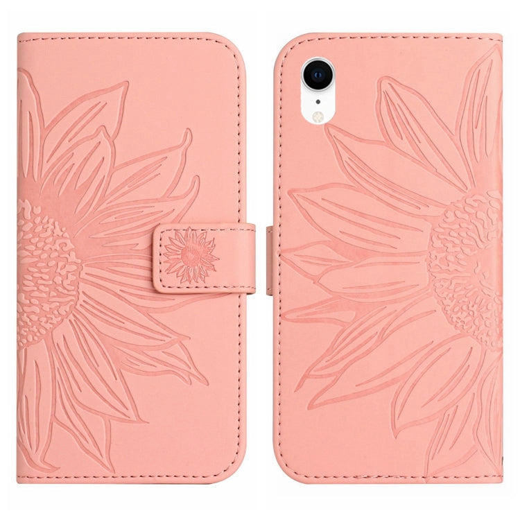 For iPhone XR Skin Feel Sun Flower Pattern Flip Leather Phone Case with Lanyard