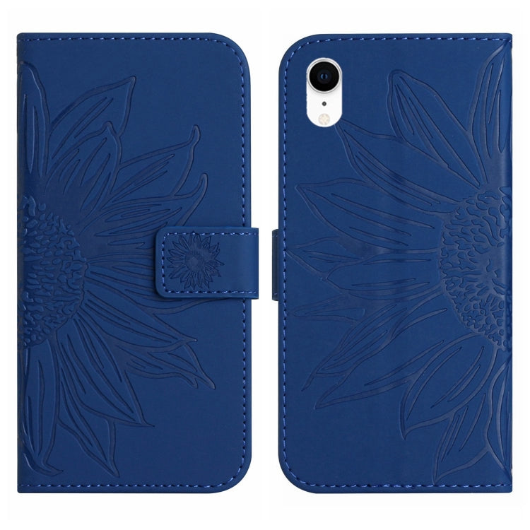 For iPhone XR Skin Feel Sun Flower Pattern Flip Leather Phone Case with Lanyard