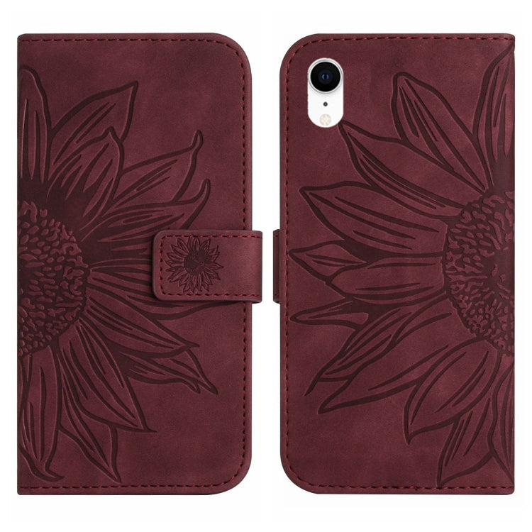 For iPhone XR Skin Feel Sun Flower Pattern Flip Leather Phone Case with Lanyard