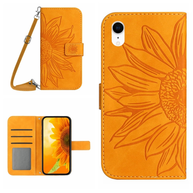 For iPhone XR Skin Feel Sun Flower Pattern Flip Leather Phone Case with Lanyard