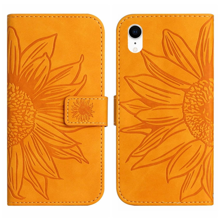 For iPhone XR Skin Feel Sun Flower Pattern Flip Leather Phone Case with Lanyard