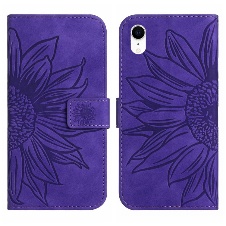 For iPhone XR Skin Feel Sun Flower Pattern Flip Leather Phone Case with Lanyard