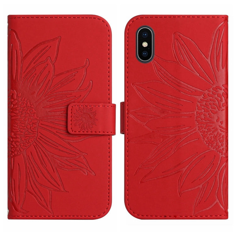 For iPhone XS Max Skin Feel Sun Flower Pattern Flip Leather Phone Case with Lanyard