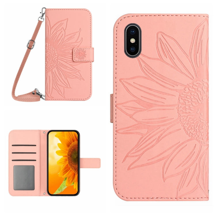 For iPhone XS Max Skin Feel Sun Flower Pattern Flip Leather Phone Case with Lanyard
