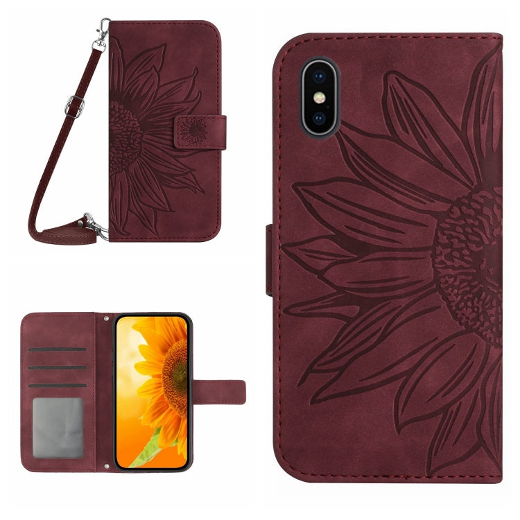 For iPhone XS Max Skin Feel Sun Flower Pattern Flip Leather Phone Case with Lanyard