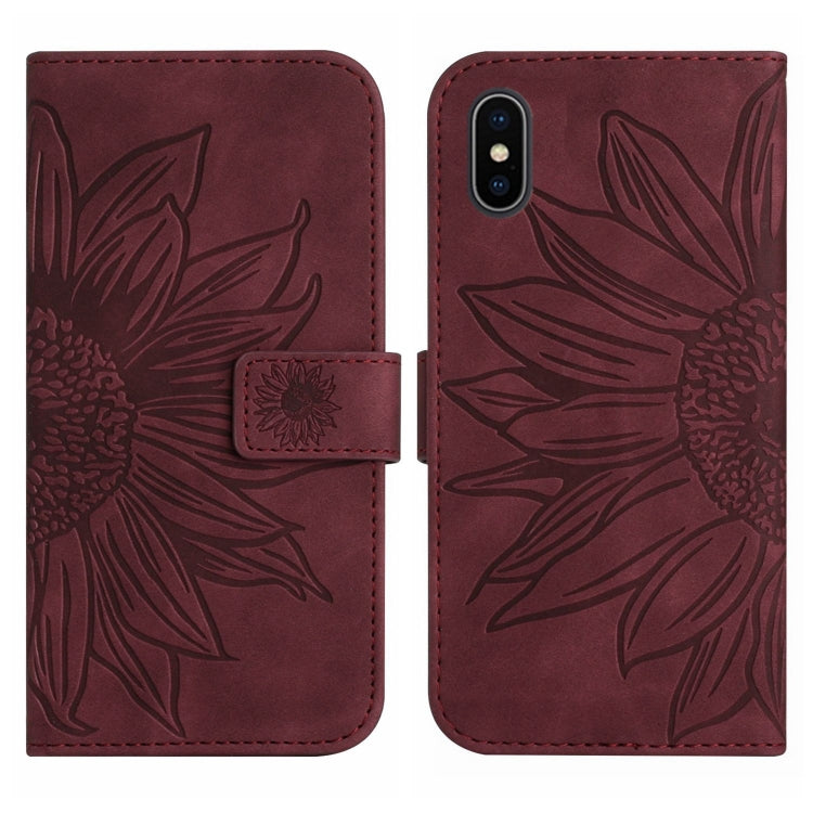 For iPhone XS Max Skin Feel Sun Flower Pattern Flip Leather Phone Case with Lanyard