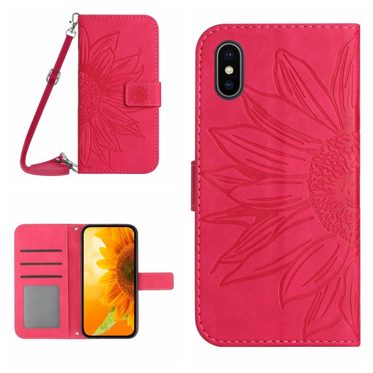 For iPhone XS Max Skin Feel Sun Flower Pattern Flip Leather Phone Case with Lanyard