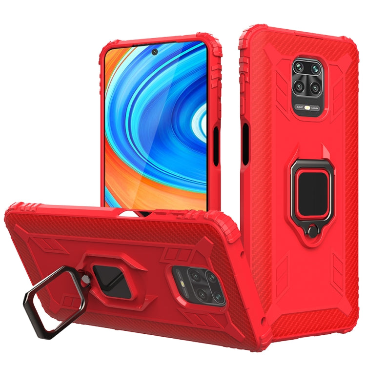 For Xiaomi Redmi Note 9 Pro Carbon Fiber Protective Case with 360 Degree Rotating Ring Holder