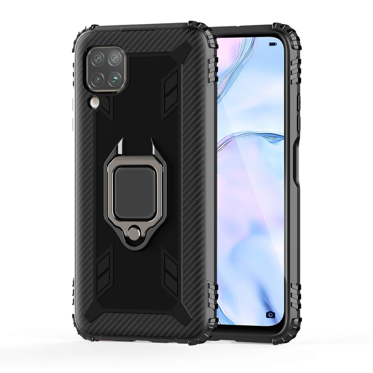 For Huawei P40 Lite Carbon Fiber Protective Case with 360 Degree Rotating Ring Holder