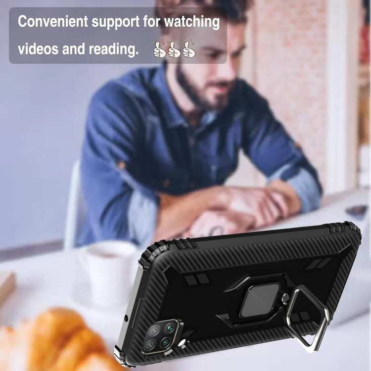 For Huawei P40 Lite Carbon Fiber Protective Case with 360 Degree Rotating Ring Holder