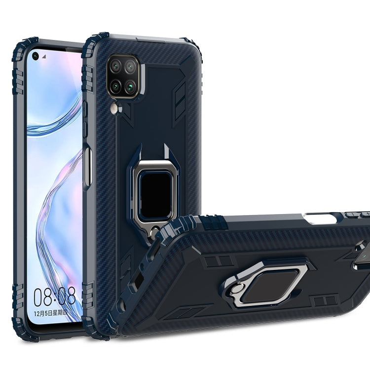For Huawei P40 Lite Carbon Fiber Protective Case with 360 Degree Rotating Ring Holder