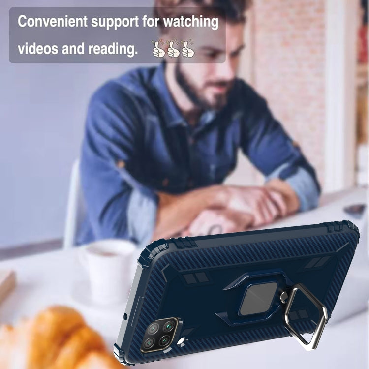 For Huawei P40 Lite Carbon Fiber Protective Case with 360 Degree Rotating Ring Holder