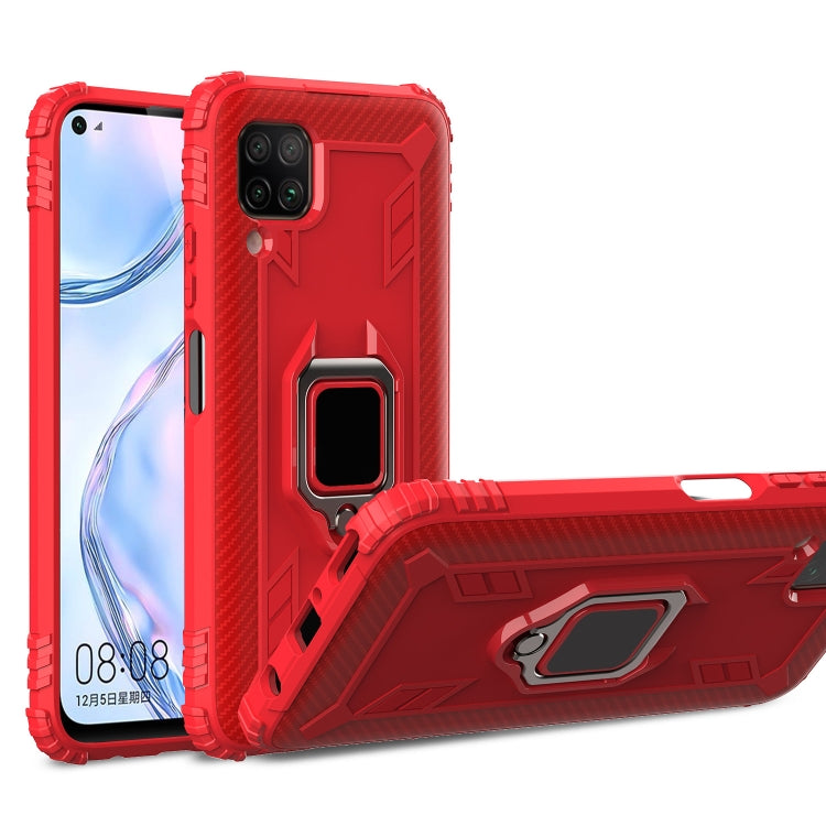For Huawei P40 Lite Carbon Fiber Protective Case with 360 Degree Rotating Ring Holder