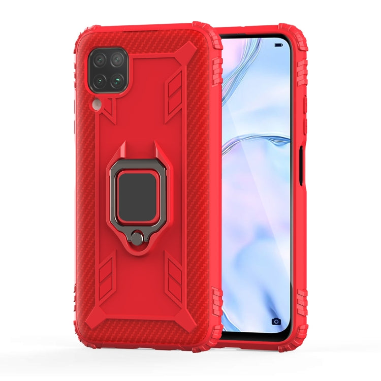For Huawei P40 Lite Carbon Fiber Protective Case with 360 Degree Rotating Ring Holder
