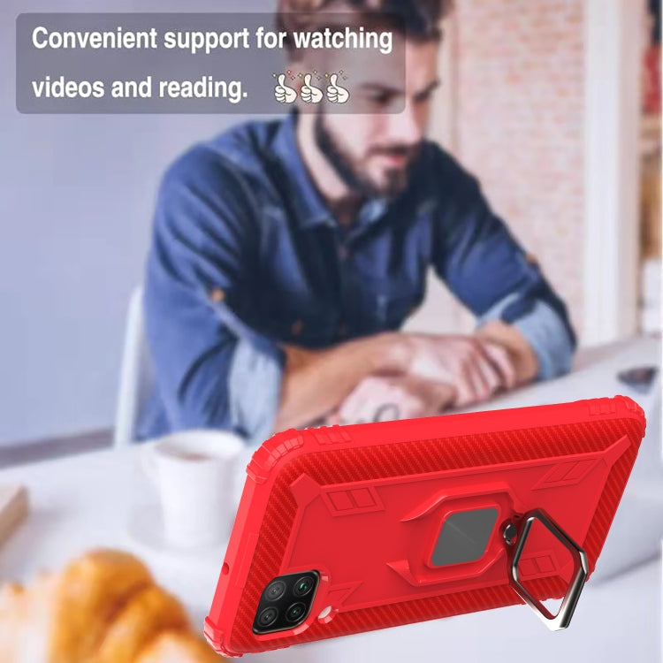 For Huawei P40 Lite Carbon Fiber Protective Case with 360 Degree Rotating Ring Holder
