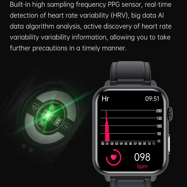 E200 1.72 inch HD Screen Encoder Leather Strap Smart Watch Supports ECG Monitoring/Blood Oxygen Monitoring