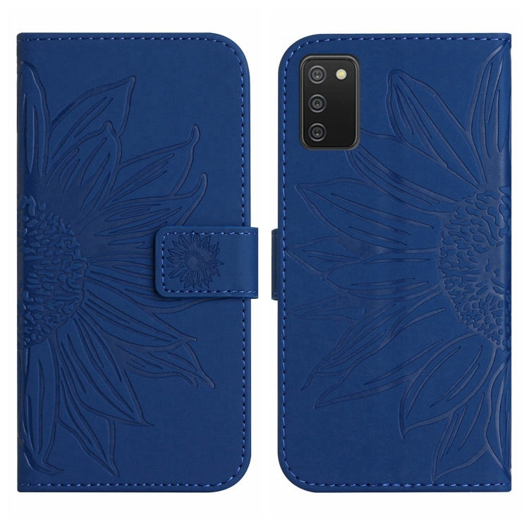 For Samsung Galaxy A02S/F02S 164.3mm Skin Feel Sun Flower Pattern Flip Leather Phone Case with Lanyard
