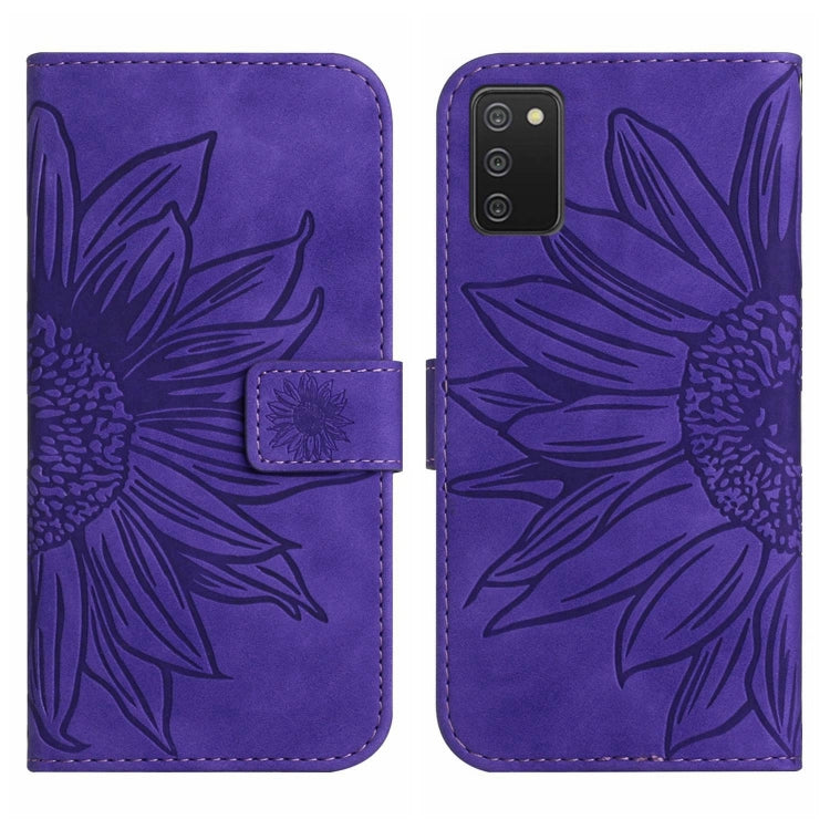 For Samsung Galaxy A02S/F02S 164.3mm Skin Feel Sun Flower Pattern Flip Leather Phone Case with Lanyard