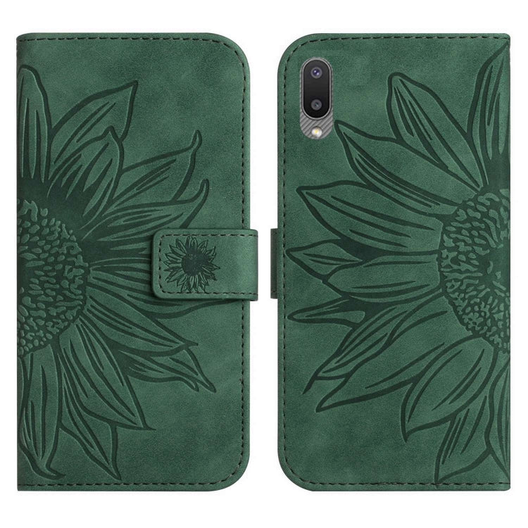 For Samsung Galaxy A02 EU Edition/M02 Skin Feel Sun Flower Pattern Flip Leather Phone Case with Lanyard