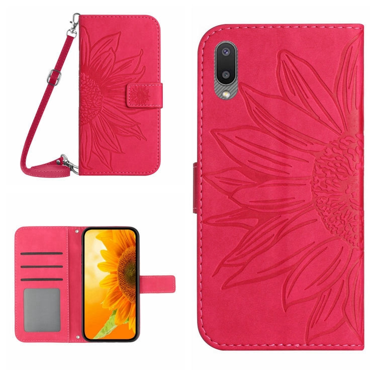 For Samsung Galaxy A02 EU Edition/M02 Skin Feel Sun Flower Pattern Flip Leather Phone Case with Lanyard