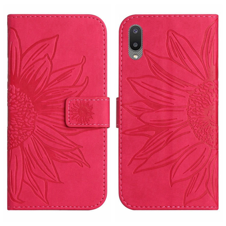 For Samsung Galaxy A02 EU Edition/M02 Skin Feel Sun Flower Pattern Flip Leather Phone Case with Lanyard