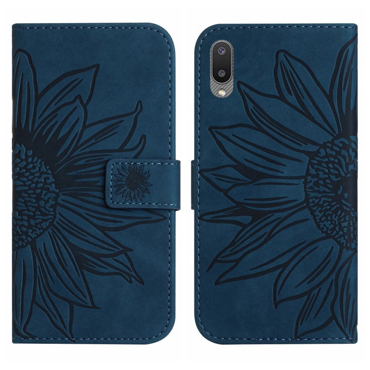 For Samsung Galaxy A02 EU Edition/M02 Skin Feel Sun Flower Pattern Flip Leather Phone Case with Lanyard