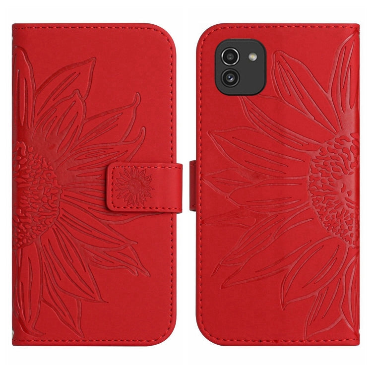 For Samsung Galaxy A03 164mm Skin Feel Sun Flower Pattern Flip Leather Phone Case with Lanyard