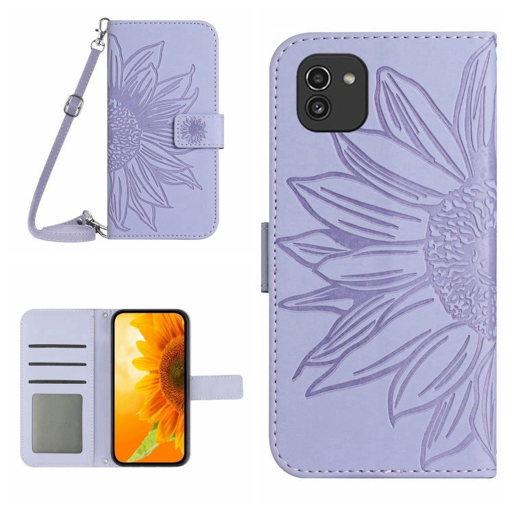 For Samsung Galaxy A03 164mm Skin Feel Sun Flower Pattern Flip Leather Phone Case with Lanyard