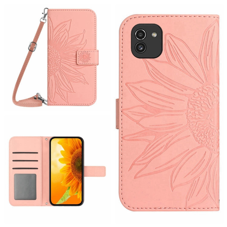 For Samsung Galaxy A03 164mm Skin Feel Sun Flower Pattern Flip Leather Phone Case with Lanyard