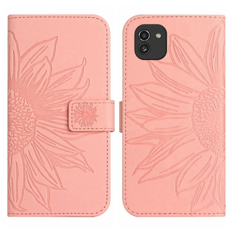 For Samsung Galaxy A03 164mm Skin Feel Sun Flower Pattern Flip Leather Phone Case with Lanyard