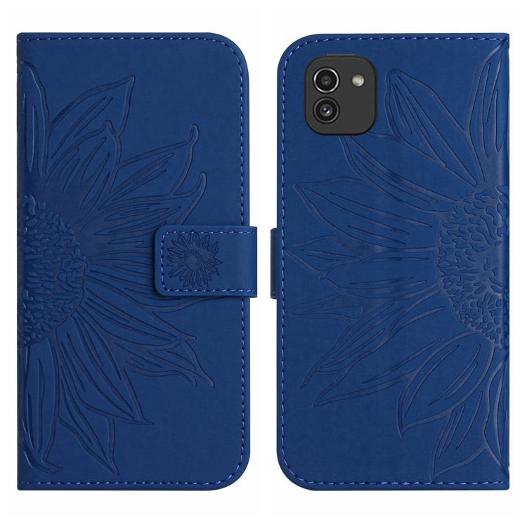 For Samsung Galaxy A03 164mm Skin Feel Sun Flower Pattern Flip Leather Phone Case with Lanyard