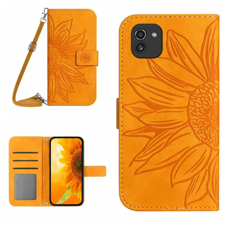 For Samsung Galaxy A03 164mm Skin Feel Sun Flower Pattern Flip Leather Phone Case with Lanyard