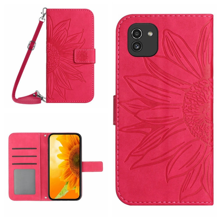 For Samsung Galaxy A03 164mm Skin Feel Sun Flower Pattern Flip Leather Phone Case with Lanyard